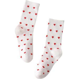 imageSHENHE Womens Embroidered Patterned Cute Crew Socks Breathable Soft Above Ankle SocksRed Heart White