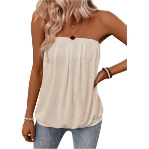 imageSHENHE Womens Strapless Casual Loose Fit Tube Sleeveless Summer Plain Basic TopApricot