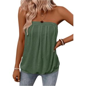 imageSHENHE Womens Strapless Casual Loose Fit Tube Sleeveless Summer Plain Basic TopArmy Green