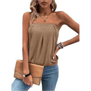 imageSHENHE Womens Strapless Casual Loose Fit Tube Sleeveless Summer Plain Basic TopMocha Brown