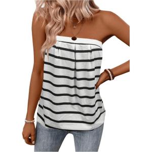 imageSHENHE Womens Strapless Casual Loose Fit Tube Sleeveless Summer Plain Basic TopStriped Black White