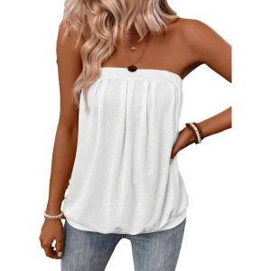 imageSHENHE Womens Strapless Casual Loose Fit Tube Sleeveless Summer Plain Basic TopWhite