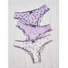 imageSHENHE Womens 3 Packs Underwear Heart Print Cute Panties Lettuce Trim Mid Rise Comfy BriefsPurple