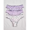 imageSHENHE Womens 3 Packs Underwear Heart Print Cute Panties Lettuce Trim Mid Rise Comfy BriefsPurple