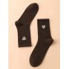 imageSHENHE Womens Heart Print Mid Calf Crew Socks Ribbed Knit Dress Boot SocksCoffee Brown
