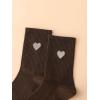 imageSHENHE Womens Heart Print Mid Calf Crew Socks Ribbed Knit Dress Boot SocksCoffee Brown