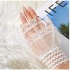 imageSHENHE Womens Lace Cuffs Lolita Wedding Wrist Length Fingerless Bridal Prom GlovesLayered White