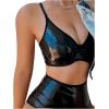 imageSHENHE Womens PU Faux Leather Push Up Brassieres Spaghetti Strap Underwire BrasBlack