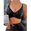 imageSHENHE Womens PU Faux Leather Push Up Brassieres Spaghetti Strap Underwire BrasBlack