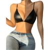 imageSHENHE Womens PU Faux Leather Push Up Brassieres Spaghetti Strap Underwire BrasDark Pu Black