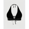 imageSHENHE Womens Plus Size PU Leather Halter Wireless Bra Lace Up Backless Bralette Crop TopBlack