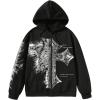 imageSHENHE Mens Graphic Zip Up Cross Print Hoodie Y2k Goth Hoodie Sweatshirt with PocketsBlack