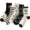 imageSHENHE Womens 5 Pairs Cute Graphic Cartoon Print Novelty Mid Calf Crew Socks SetsWhite and Black