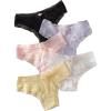 imageSHENHE Womens 5 Piece Lace Cheeky Underwear Scallop Trim Breathable Hipster PantiesLight Pink and Blue