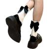 imageSHENHE Womens Bow Decor Crew Socks Soft Cute Dress Socks Boots Socks Breathable SocksWhite