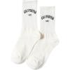 imageSHENHE Womens Letter Print Ribbed Athletic Running Breathable Mid Calf Boot Crew SocksBeige