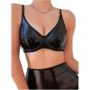 imageSHENHE Womens PU Faux Leather Push Up Brassieres Spaghetti Strap Underwire BrasBlack