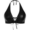 imageSHENHE Womens Plus Size PU Leather Halter Wireless Bra Lace Up Backless Bralette Crop TopBlack