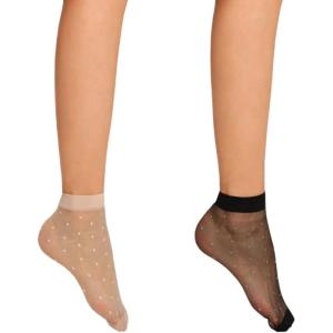 imageSHENHE Womens 2 Pairs Lace Glitter See Through Mesh Cute Ankle Socks Multicolored Dot onesize