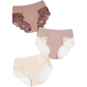 imageSHENHE Womens 3 Packs Contrast Lace High Waist Briefs Underwear Panties SetMulticolor C