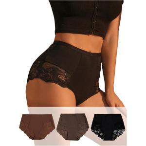 imageSHENHE Womens 3 Packs Contrast Lace High Waist Briefs Underwear Panties SetMulticolor a