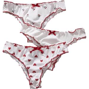imageSHENHE Womens 3 Packs Underwear Heart Print Cute Panties Lettuce Trim Mid Rise Comfy BriefsBurgundy