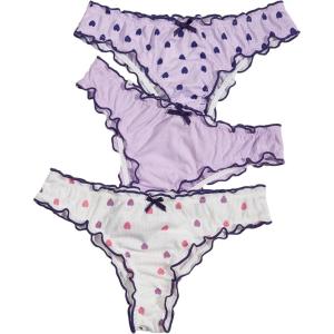 imageSHENHE Womens 3 Packs Underwear Heart Print Cute Panties Lettuce Trim Mid Rise Comfy BriefsPurple