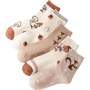 imageSHENHE Womens 5 Pairs Cute Graphic Cartoon Print Novelty Mid Calf Crew Socks SetsSquirrel Multicolored