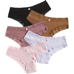imageSHENHE Womens 5 Piece Lace Cheeky Underwear Scallop Trim Breathable Hipster PantiesMulticolor