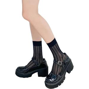 imageSHENHE Womens Fishnet Lace See Through Mesh Sheer Casual Ankle Socks Black onesize