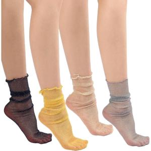 imageSHENHE Womens Glitter Socks Sheer Slouchy Lettuce Trim Sparkly Party Mini Crew SocksMulticolor