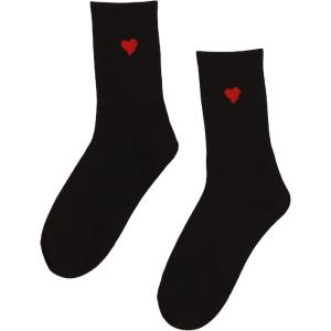 imageSHENHE Womens Heart Print Mid Calf Crew Socks Ribbed Knit Dress Boot SocksBlack