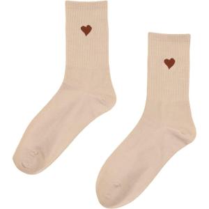 imageSHENHE Womens Heart Print Mid Calf Crew Socks Ribbed Knit Dress Boot SocksKhaki