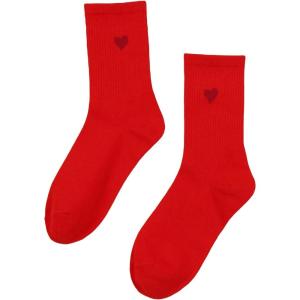 imageSHENHE Womens Heart Print Mid Calf Crew Socks Ribbed Knit Dress Boot SocksRed