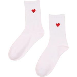 imageSHENHE Womens Heart Print Mid Calf Crew Socks Ribbed Knit Dress Boot SocksRed and White