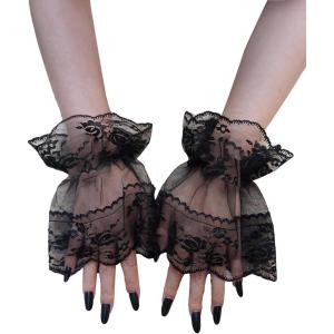 imageSHENHE Womens Lace Cuffs Lolita Wedding Wrist Length Fingerless Bridal Prom GlovesFloral Black