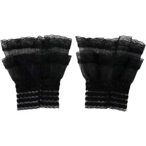 imageSHENHE Womens Lace Cuffs Lolita Wedding Wrist Length Fingerless Bridal Prom GlovesLayered Black