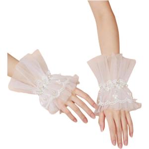 imageSHENHE Womens Lace Cuffs Lolita Wedding Wrist Length Fingerless Bridal Prom GlovesWhite Pearl Beaded