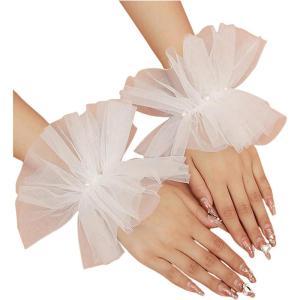 imageSHENHE Womens Lace Cuffs Lolita Wedding Wrist Length Fingerless Bridal Prom GlovesWhite a