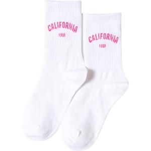 imageSHENHE Womens Letter Print Ribbed Athletic Running Breathable Mid Calf Boot Crew SocksWhite