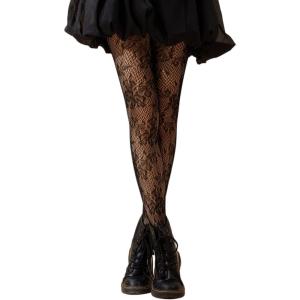imageSHENHE Womens Patterned Fishnet Tights High Waist Pantyhose Floral StockingsBlack