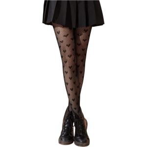 imageSHENHE Womens Patterned Fishnet Tights High Waist Pantyhose Floral StockingsBlack Heart