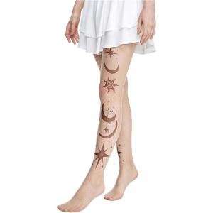 imageSHENHE Womens Patterned Fishnet Tights High Waist Pantyhose Floral StockingsMoon Star Apricot