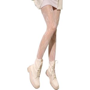 imageSHENHE Womens Patterned Fishnet Tights High Waist Pantyhose Floral StockingsWhite