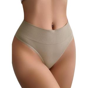 imageSHENHE Womens Tummy Control Thong Shapewear Panty High Waisted Body Shaper UnderwearKhaki