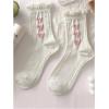 imageSHENHE Womens 3 Pairs Knitted Crew Socks Ruffle Frilly Bow Patterned Soft Ankle SocksWhite