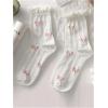 imageSHENHE Womens 3 Pairs Knitted Crew Socks Ruffle Frilly Bow Patterned Soft Ankle SocksWhite