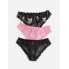 imageSHENHE Womens 3 Piece Sets Mesh Goth Panties Lettuce Trim Low Rise Cute UnderwearBlack and Pink