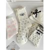 imageSHENHE Womens 4 Pairs Polka Dots Frilly Socks Lettuce Trim Kawaii Cute Bow Crew SocksWhite