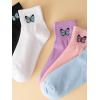 imageSHENHE Womens 5 Pairs Graphic Letter Print Athletic Running Mid Calf Crew SocksButterfly Embroidery